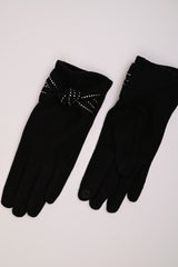 Guanti con fiocco e strass