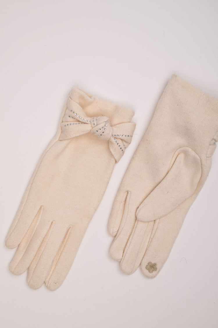 Guanti con fiocco e strass
