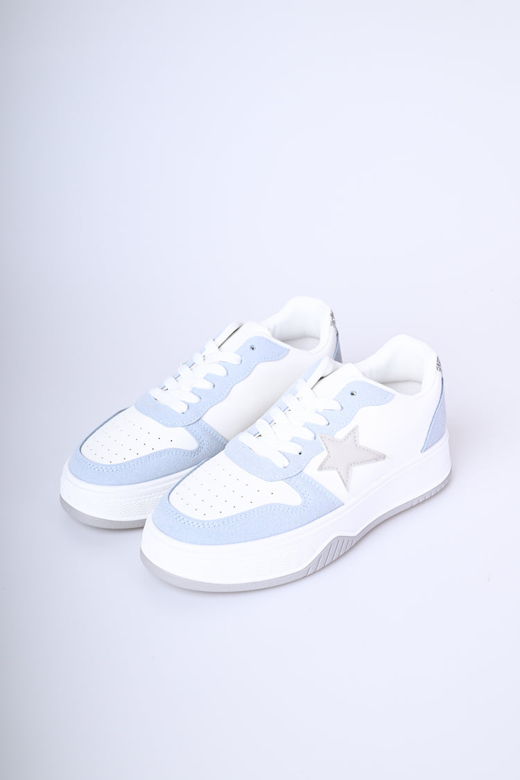 Sneakers bicolore con patch in glitter