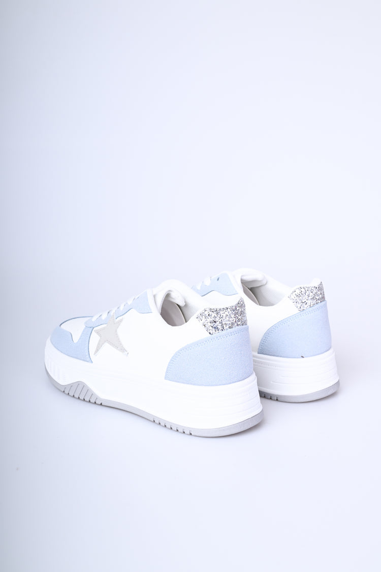 Sneakers bicolore con patch in glitter